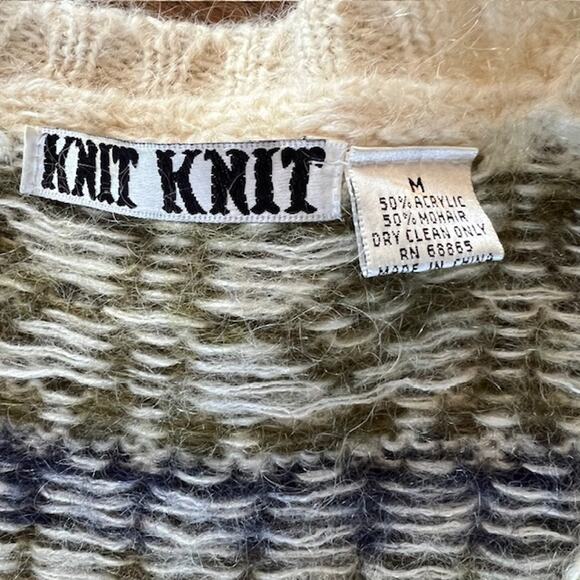 VTG 80s Knit Knit Mohair Sweater Cardigan Womens M Chunky Colorful Geometric - Picture 3 of 7